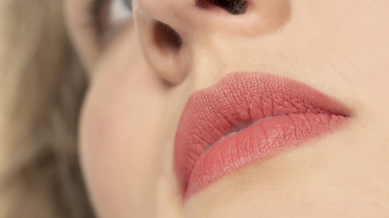 woman in matte lipstick