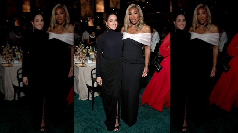 Meghan stunning in a white turtleneck and ruched skirt at the 2025 Baby2Baby gala