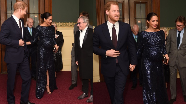Meghan Markle wearing a blue sequin gown at the Cirque du Soleil in 2019