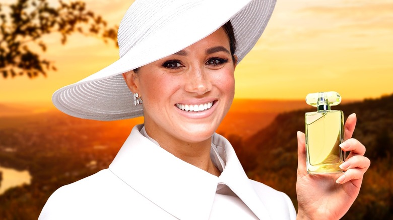 Meghan Markle holding perfume