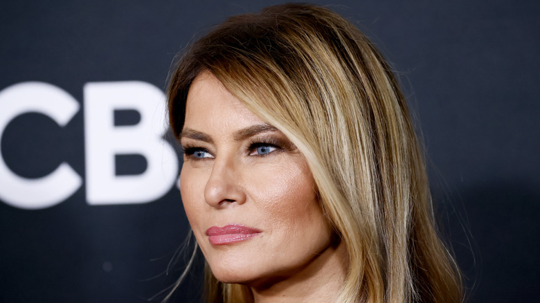Melania Trump with a serious facial expression