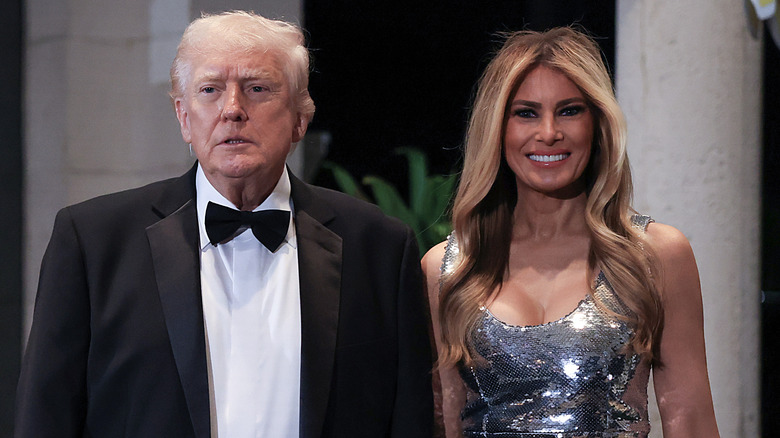 Melania and Donald Trump in black-tie attire in 2025