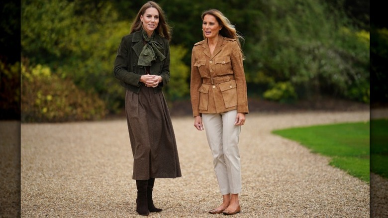 Kate Middleton and Melania Trump chat outside