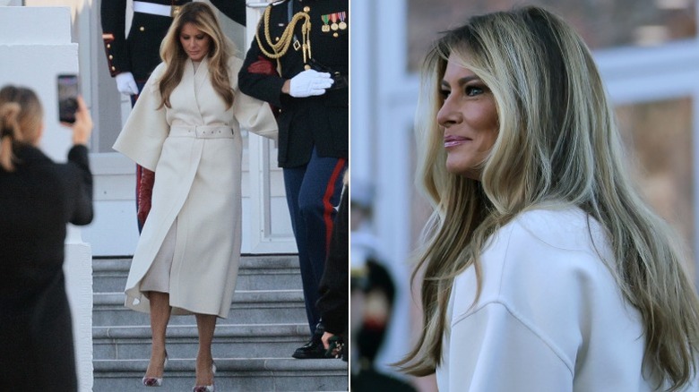 Melania Trump descends stairs at the White House
