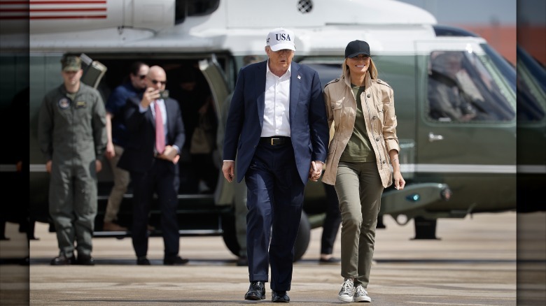 Melania Trump in a casual outfit for a trip to Texas with Donald Trump