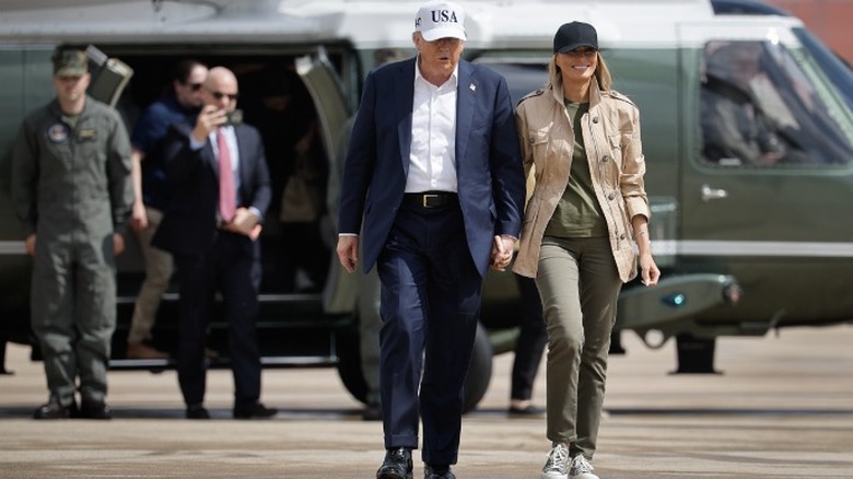 Melania Trump in a casual outfit for a trip to Texas with Donald Trump