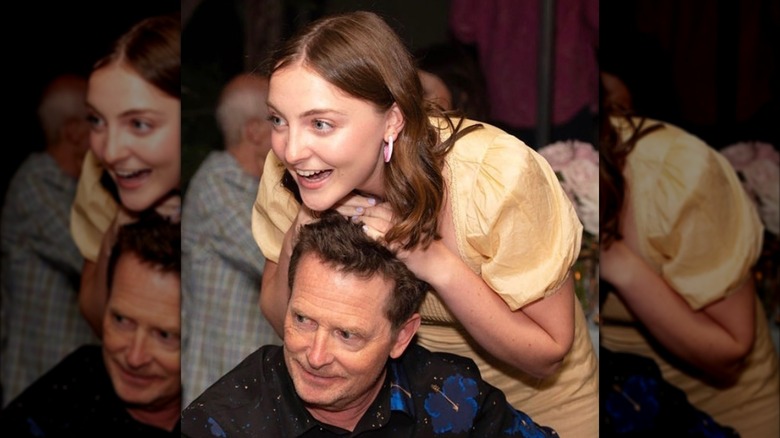 Esme Fox poses with her father Michael J. Fox