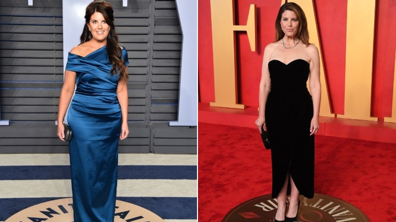Monica Lewinsky at the Vanity Fair Oscars afterparty in 2018 and 2024