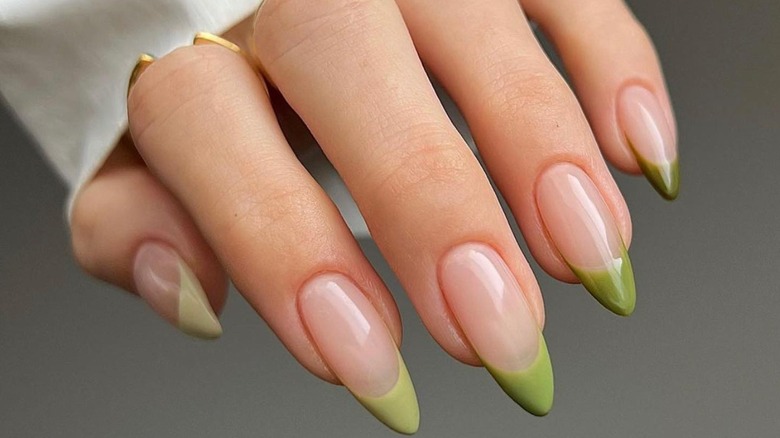 Green monochrome ombré French tips