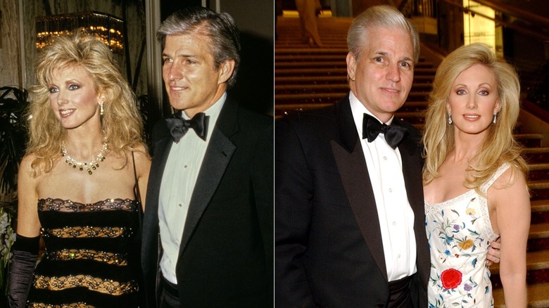 Side-by-side photos of Morgan Fairchild and Mark Seiler in 1987 and 2003