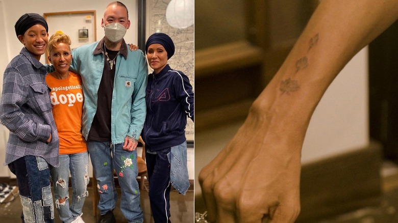 Gammy Norris, Willow Smith and Jada Pinkett Smith after getting their tattoos & jada's tattoo