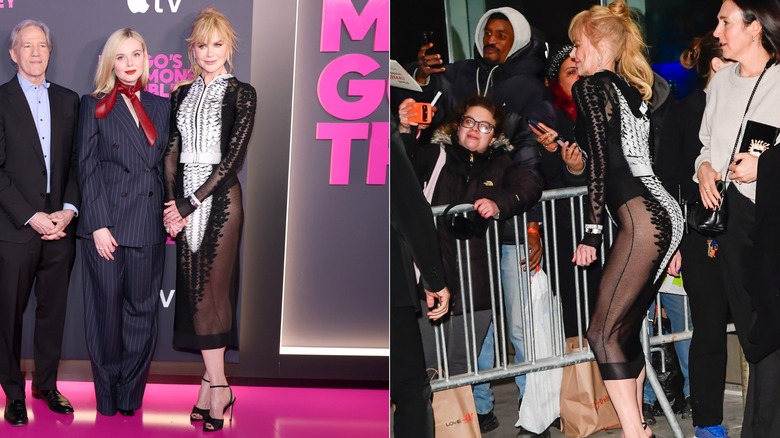 Nicole Kidman in a sheer black-and-white dress