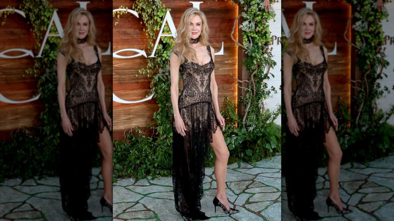 Nicole Kidman wearing a sheer lacy dress and choker