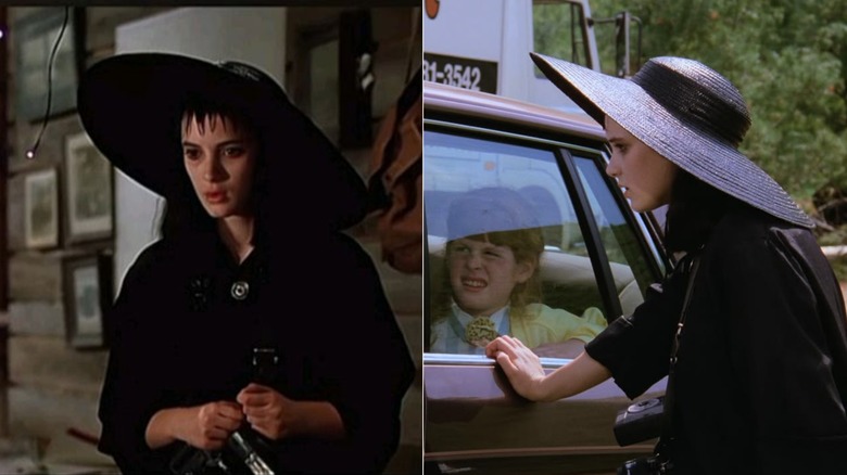 A scene from "Beetlejuice" featuring Winona Ryder in a black wide-brimmed hat