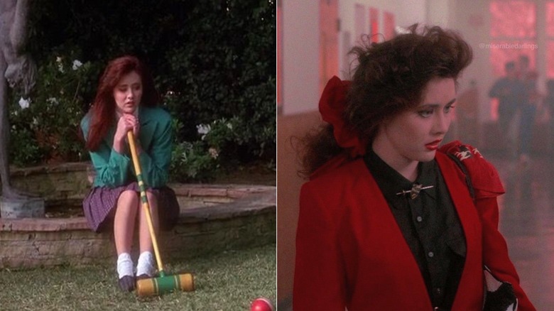Scenes from "Heathers" featuring Shannen Doherty wearing brightly-colored blazers