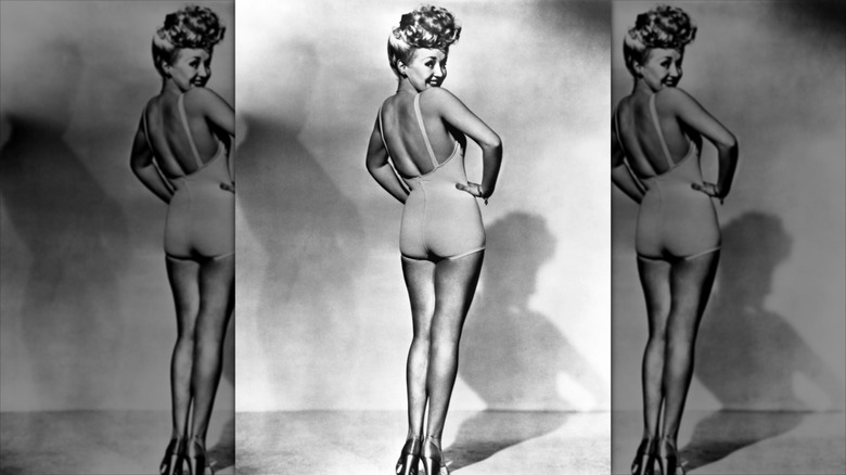Black-and-white pinup photo of Betty Grable