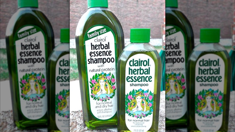 Two bottles of vintage Clairol Herbal Essence Shampoo.