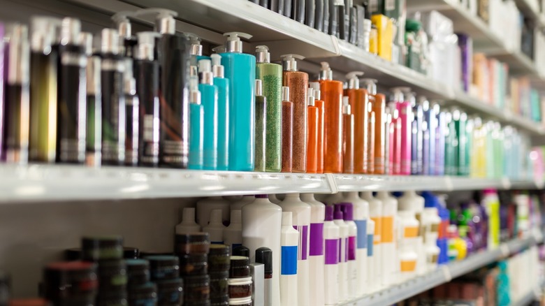 Shelf of hair products.