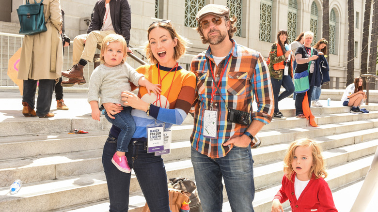 Olivia Wilde and Jason Sudeikis with their kids in 2018.