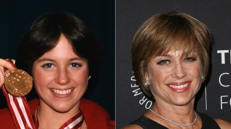 L: Dorothy Hamill of Riverside, Conn. with her gold medal won in Olympic figure skating ; R: Dorothy Hamill attends The Paley Honors: Celebrating Women in Television