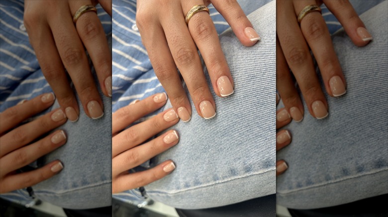 A micro white French-tip manicure.