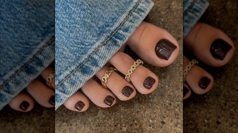 An espresso brown pedicure.