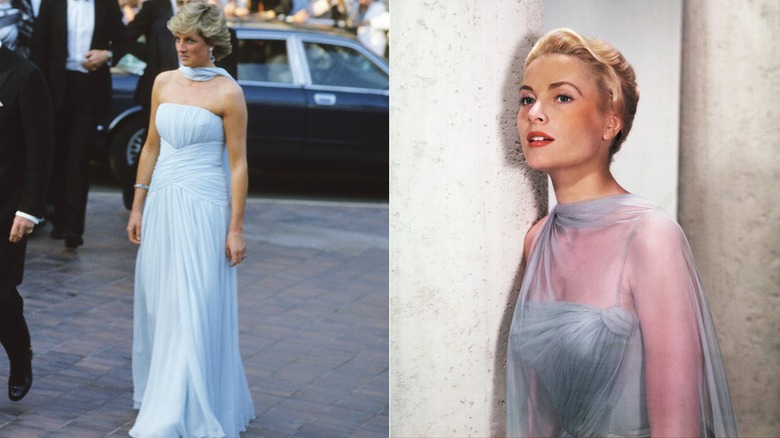 Princess Diana and Grace Kelly in similar pale-blue dresses