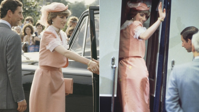 Princess Diana in her peach honeymoon outfit