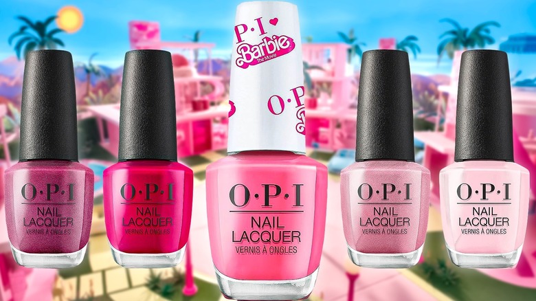 Five pink OPI nail polishes