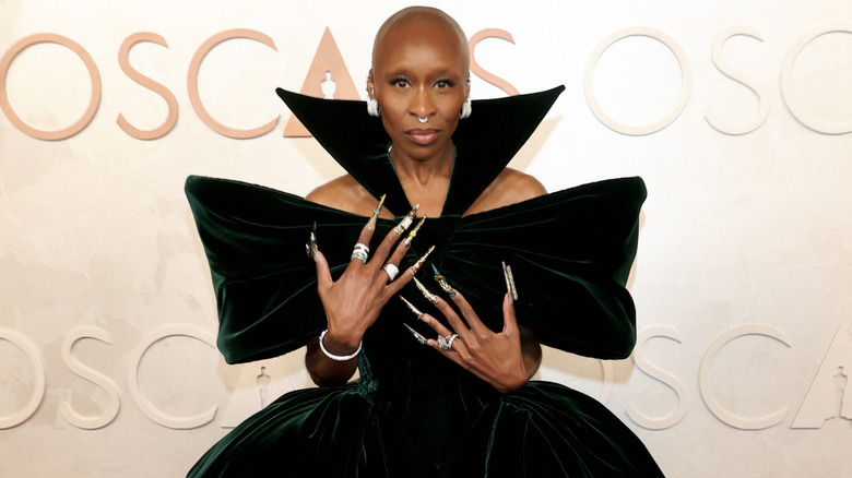 Cynthia Erivo wearing a black dress at the 2025 Oscars