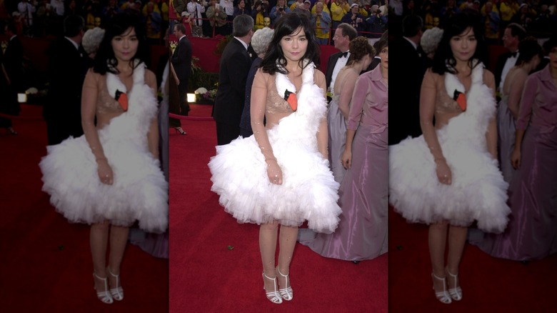Bjork in her infamous swan dress at the Oscars in 2001