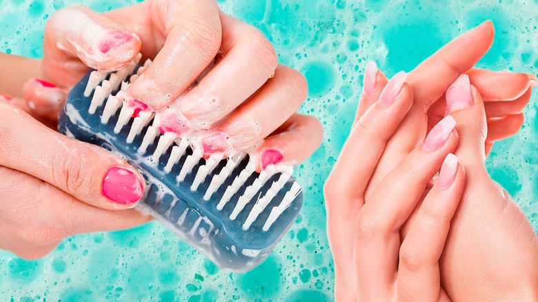 woman cleaning nails