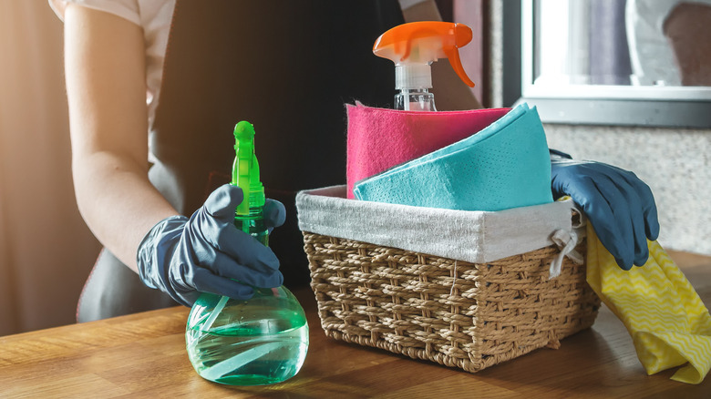 box of cleaning supplies