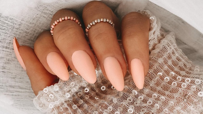 Peach and cream almond nails