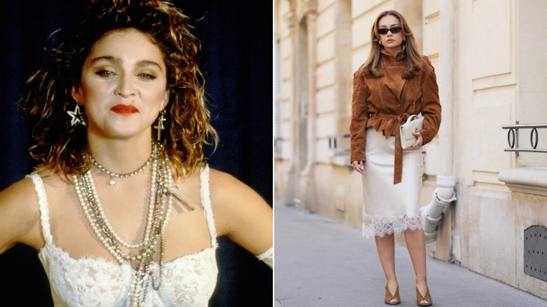 Madonna in 1984, and a woman on the street in