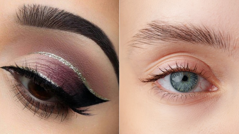 A side by side of filled in eyebrows and natural-looking ones