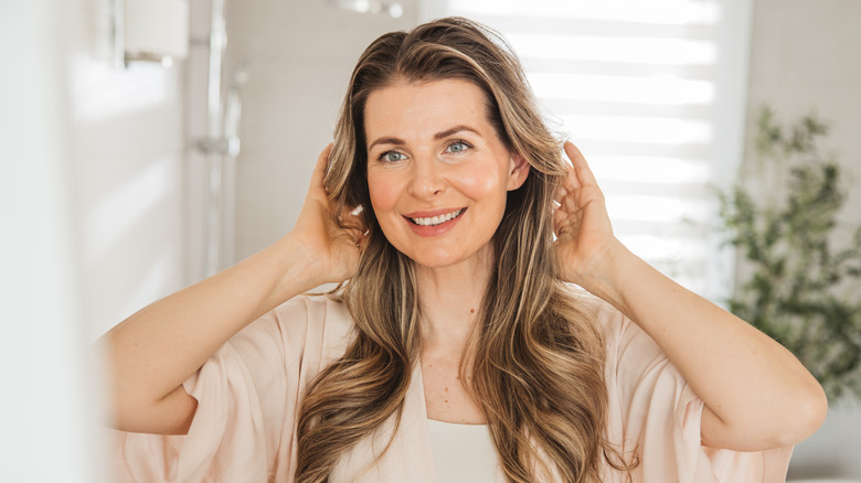 Woman with long wavy hair