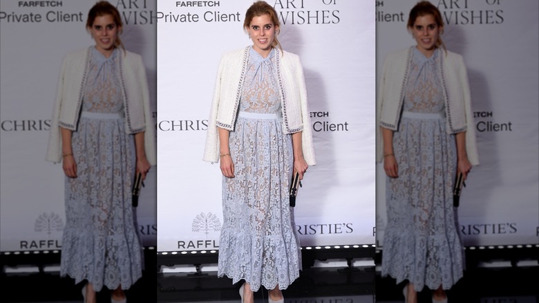 Princess Beatrice wearing a lacy blue dress