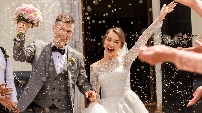 excited couple at wedding