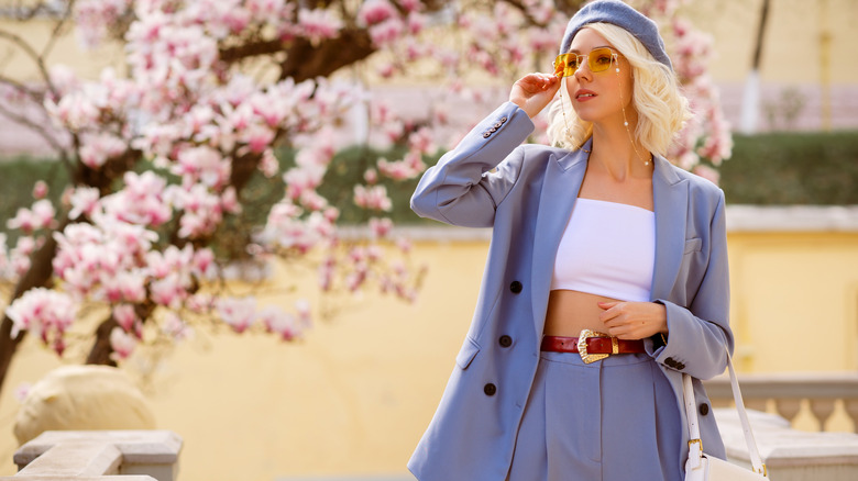 large blazer and belt