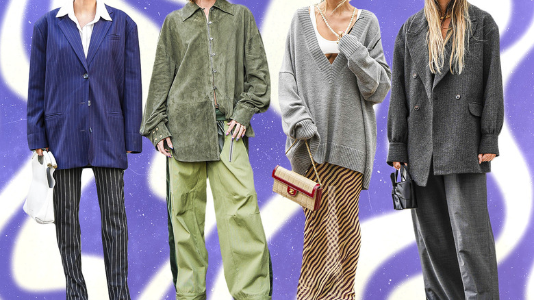 Four women wearing oversized clothing