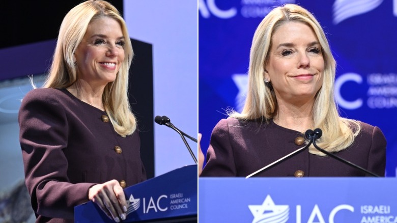 Pam Bondi speaks to a crowd at the IAC