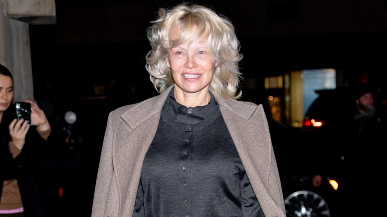 Pamela Anderson during New York Fashion Week in 2026.