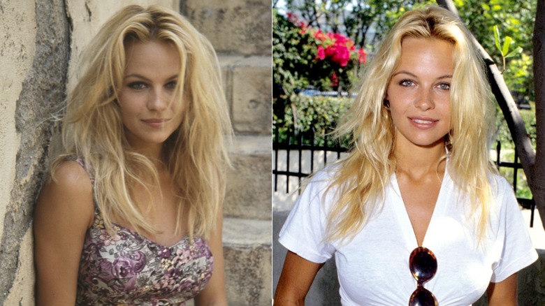 Pamela Anderson at a "Baywatch" photocall in Los Angeles in 1992 / Pamela Anderson at the eighth annual Make-A-Wish Celebrity Tennis Classic in Manhattan Beach, California in September 1992