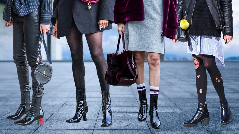 Women wearing patent leather boots