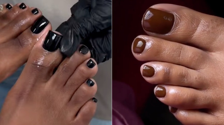 Side by side: Deep-toned feet with black and brown nails