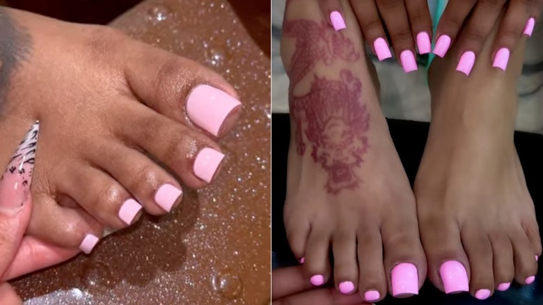 Side by side: Deep-toned feet with light and bright pink nails