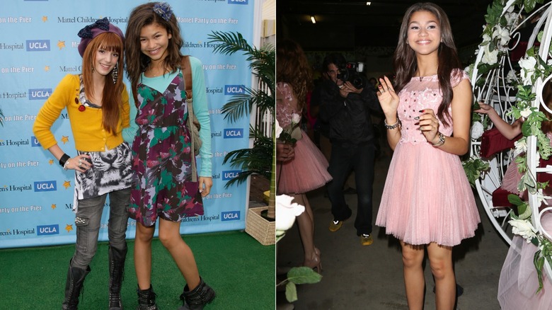 Zendaya in 2010 and 2012 wearing tween styles