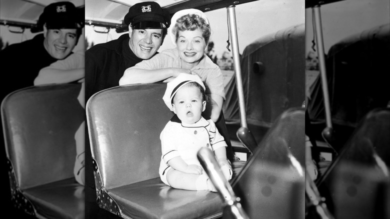 Desi Arnaz and Lucille Ball with their daughter Lucie on a boat