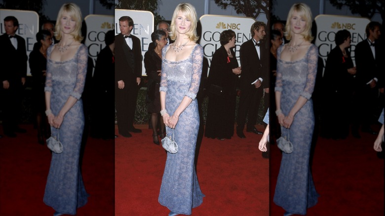 Laura Dern wears a pale blue dress at the 1999 Golden Globes
